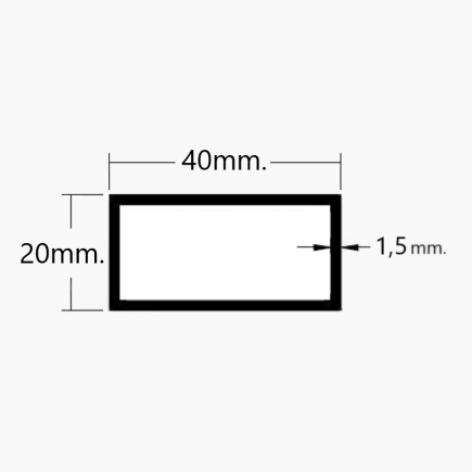 Perfil rectangular 40x20 a 1990mm. en aluminio blanco