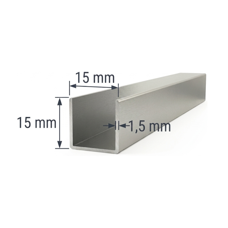Perfil U 15mm en aluminio Perfil U 15mm en aluminio