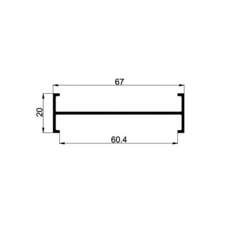 Perfil unión 60mm. en aluminio Perfil unión 60mm. en aluminio
