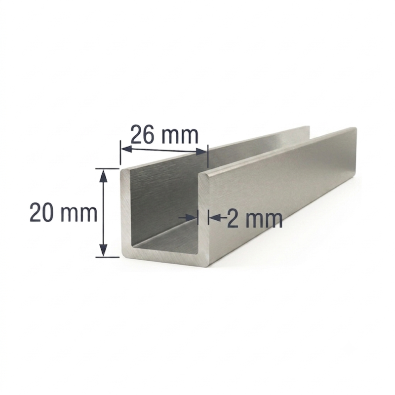 Perfil U 26mm en aluminio