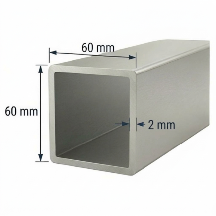 Tubo de Aluminio 60x60mm - Espesor 2mm
