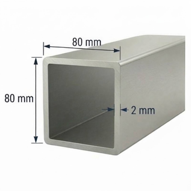 Tubo de Aluminio 80x80mm - Espesor 2mm