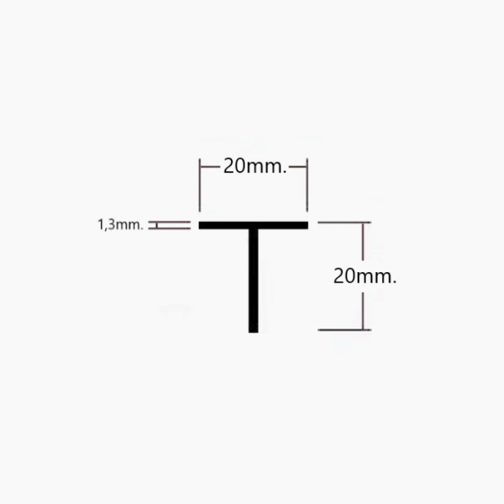 Perfil T 20mm. en aluminio